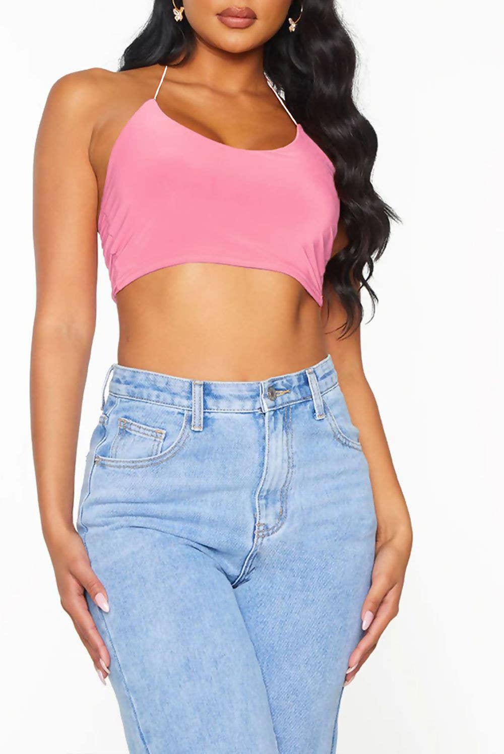 J5FASHION – wholesale Knit top – Women's – SLINKY SPAGHETTI STRAP HALTERNECK CROP TOP0