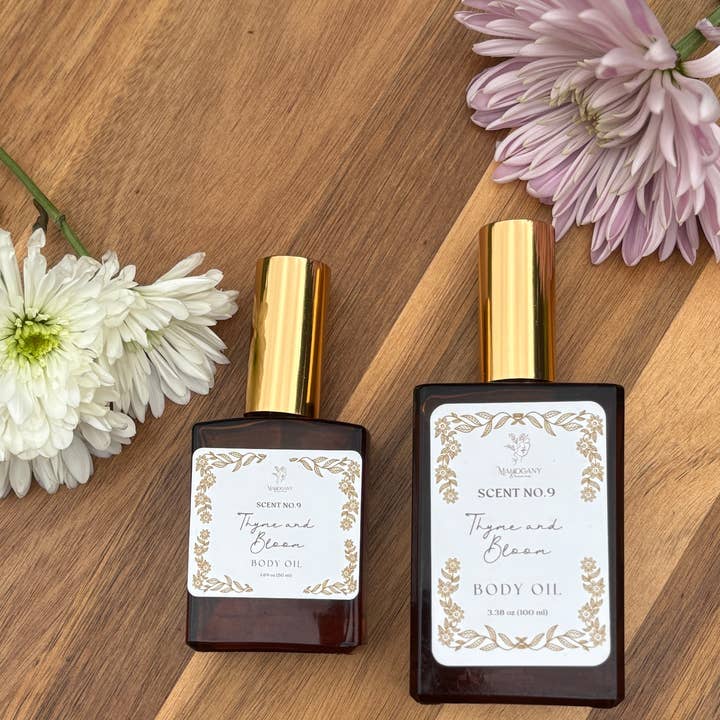 Huile pour le corps Thym & Fleur pour la vente par Mahogany Dreams