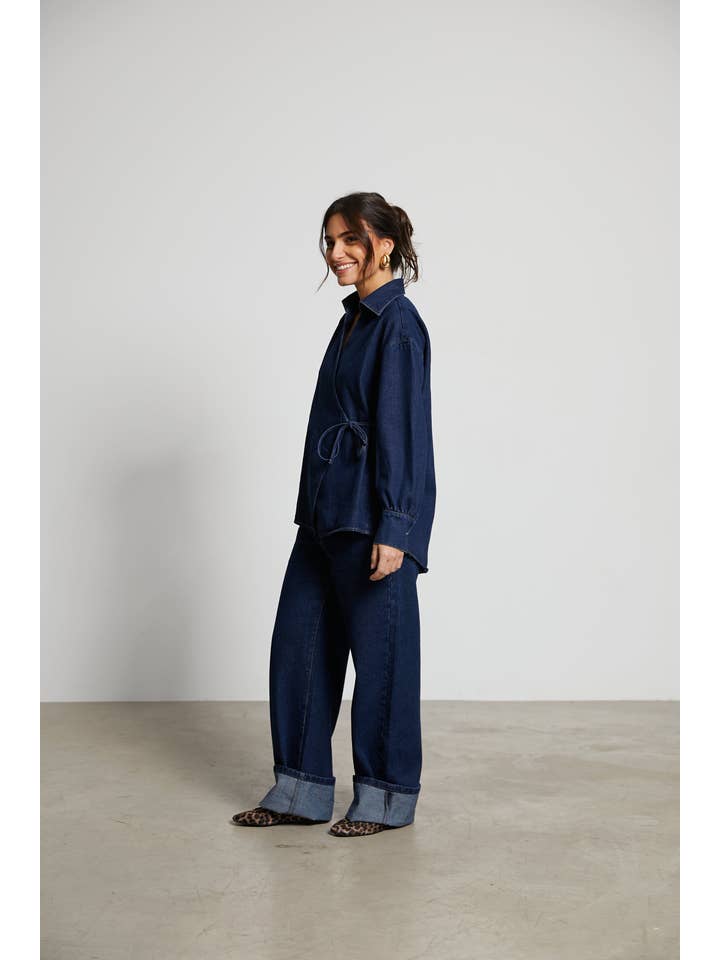 MEYME - Venta al por mayor Camisa con botones - Mujer - Camisa Denim cruzada Romy
