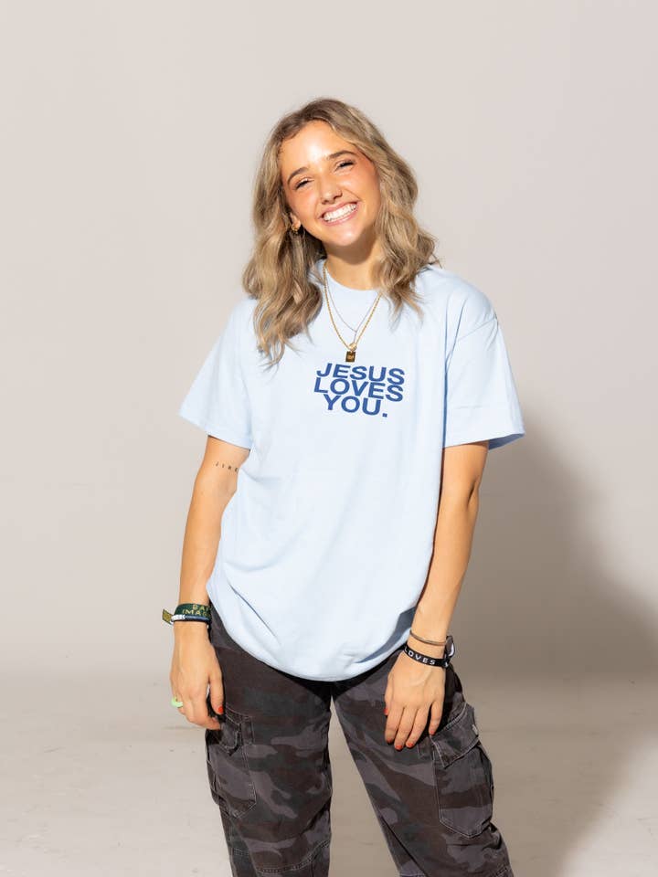 Jesus Loves You Company - Wholesale Screen Printed T-Shirt - Unisex - NEW || Light Blue Logo Tee