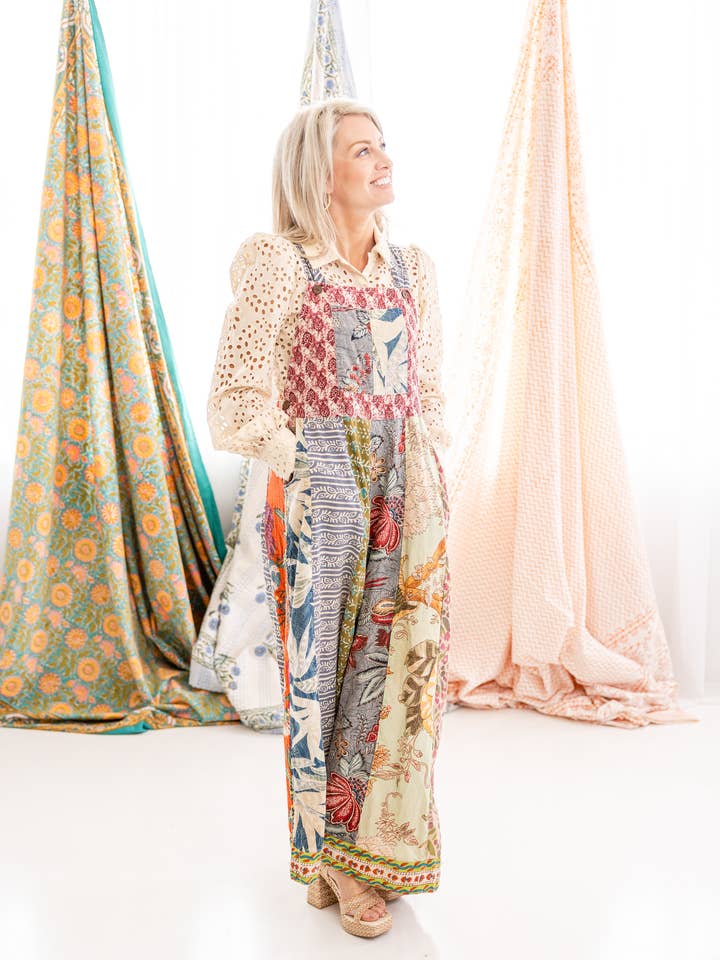Rahab's Rope - Wholesale Overalls - Women's - Pre Order Botanical Motif Patchwork Printed Overalls