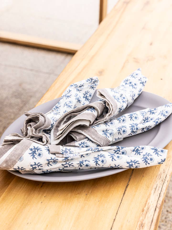 Artisan Hand-Blocked Cloth Napkins – 100% Cotton – Set of 4 for wholesale by over&back