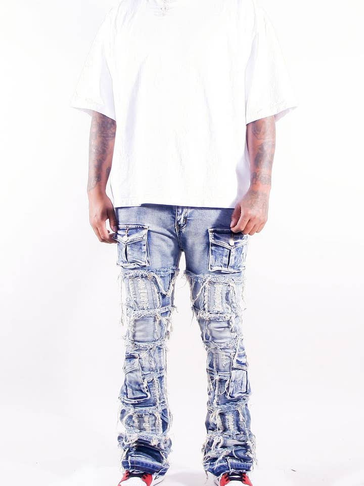 Cooper 9 - Wholesale Jeans - Men's - 504 Destroyer Cargo Stack Jeans Light Wash