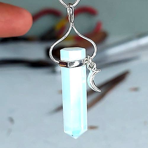 Crystal Earth Sterling - Wholesale Individual Charm/Pendant - Sterling Crescent Moon on Opalite Point1