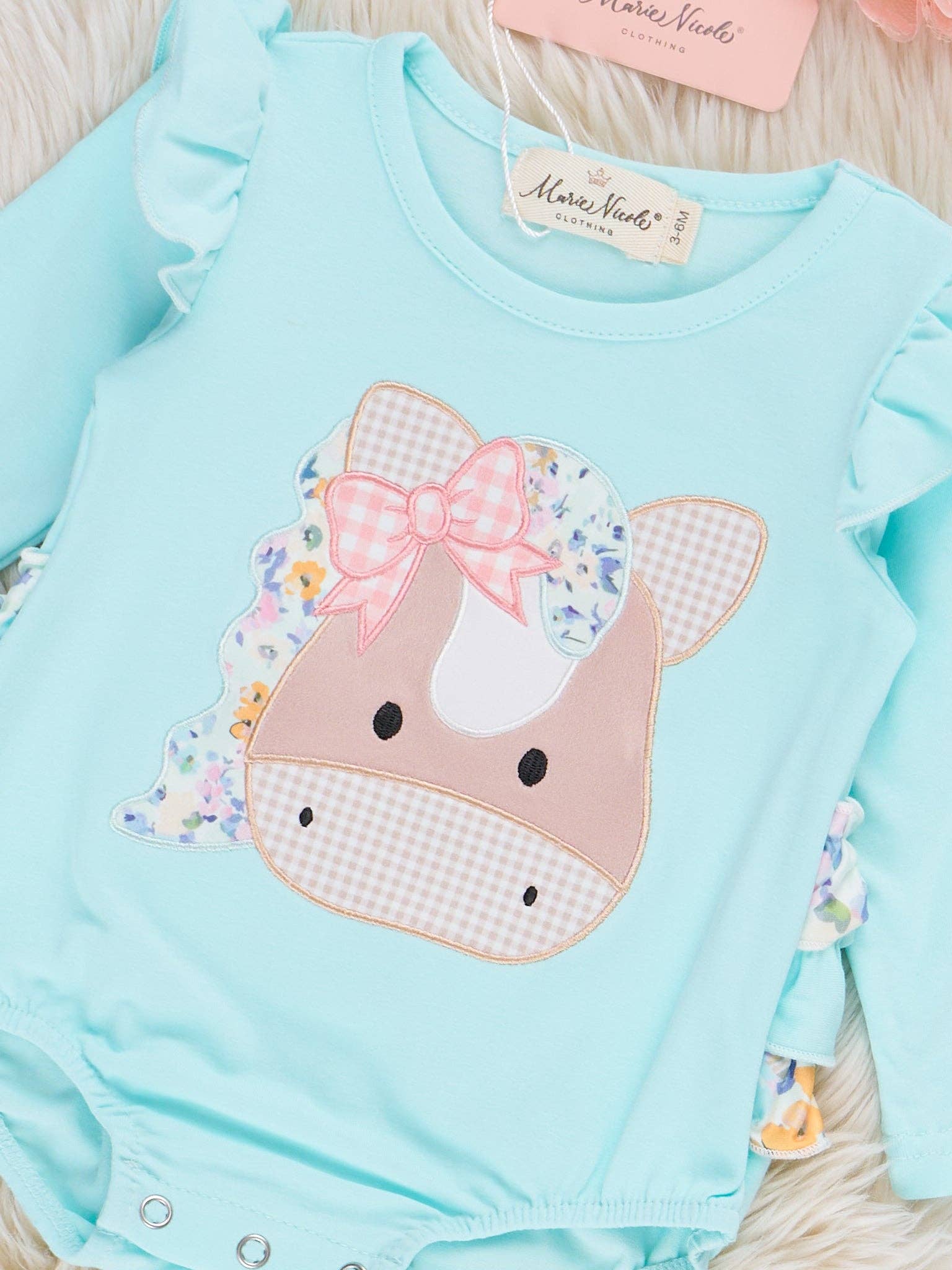 Marie Nicole Clothing - Wholesale Bodysuit (Non-Footed) - Baby - Palomino Dreams Embroidered Ruffle Romper1