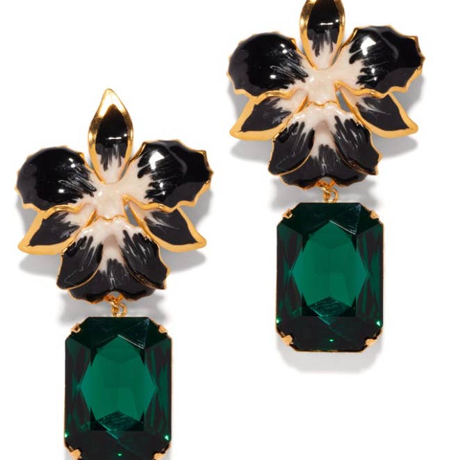The Pink Reef Vanilla Orchid Jeweled Drop Earring for wholesale by The Pink Reef