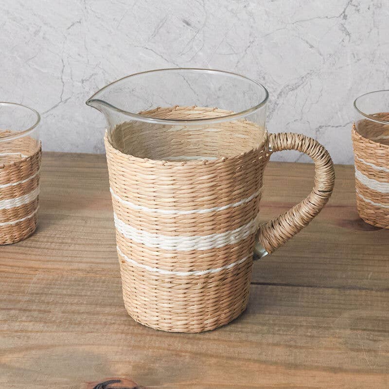 Be Home - Wholesale Pitcher - Seagrass White Stripe Pitcher1