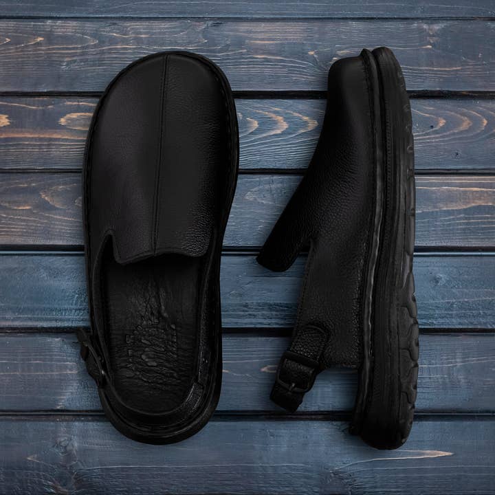 Ancre - Sabot en cuir à bride arrière | Noir pour la vente par Jerusalem Sandals