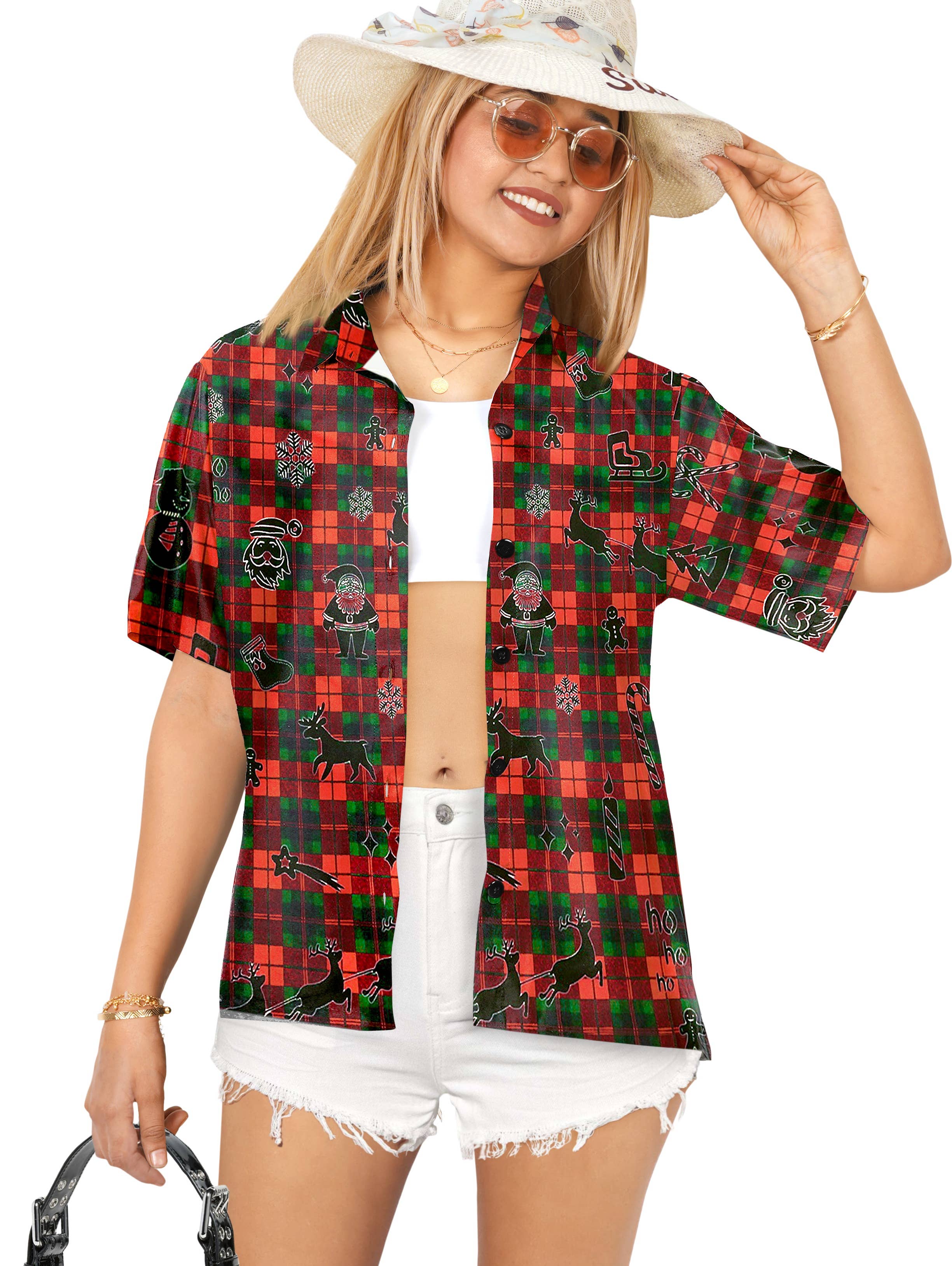 LA LEELA Women's Christmas Chill Santa Red Shirt P00603 for wholesale on Faire0