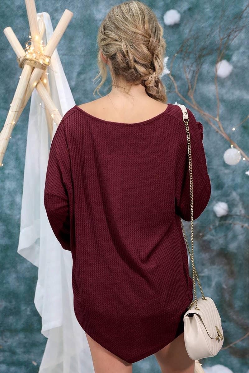 NINEXIS - Wholesale Knit Top - Women's - CWTTL450_BUTTON PLACKET LONG SLEEVE WAFFLE TOP21