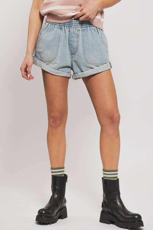 Urban Daizy - Wholesale Shorts - Women's - Spring Elastic Waist Cuffed Print Shorts36