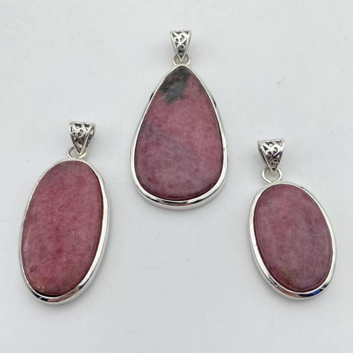 Set of 3 Silver Pendants - Rhodonite No. 2 for wholesale by Minéraux d'ailleurs