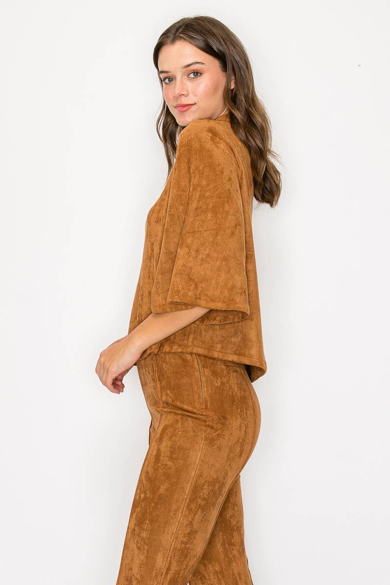 LoveWednesday - Wholesale Blouse - Women's - Bell sleeve camel suede top  - LWT1802 26