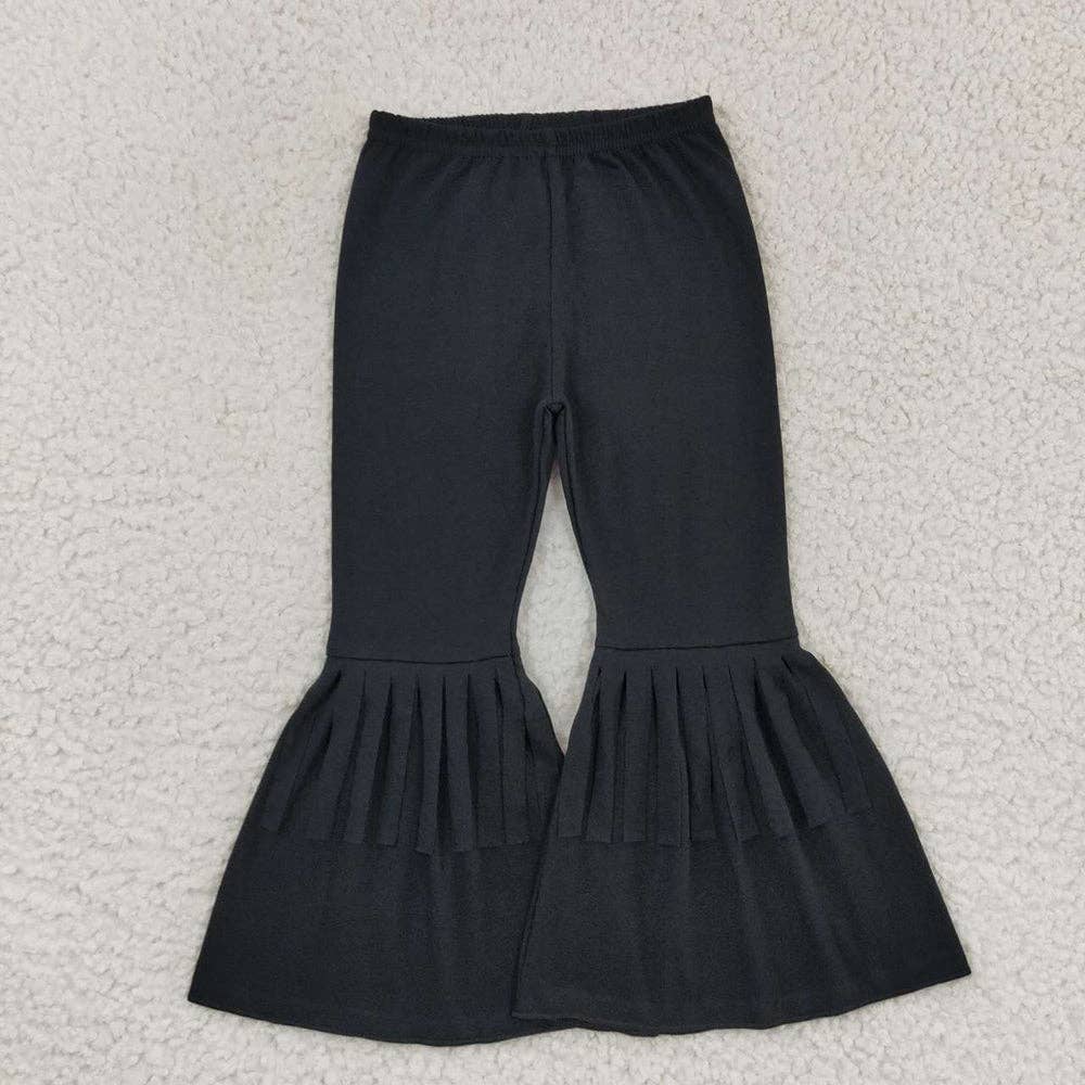Aier Wholesale - Wholesale Pants - Kids - Baby Girls Black Cotton Fringe Ruffle Bell Pants
