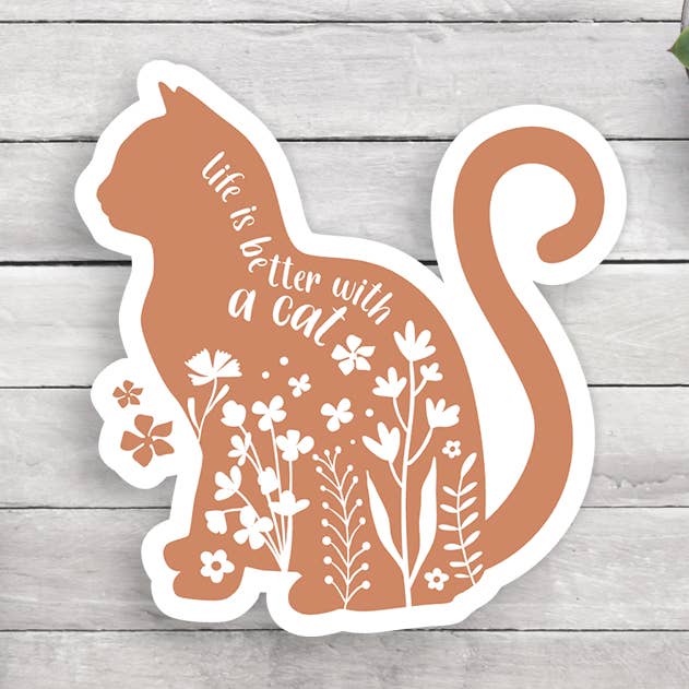 Floral Cat Vinyl Sticker for wholesale by Expression Design Co