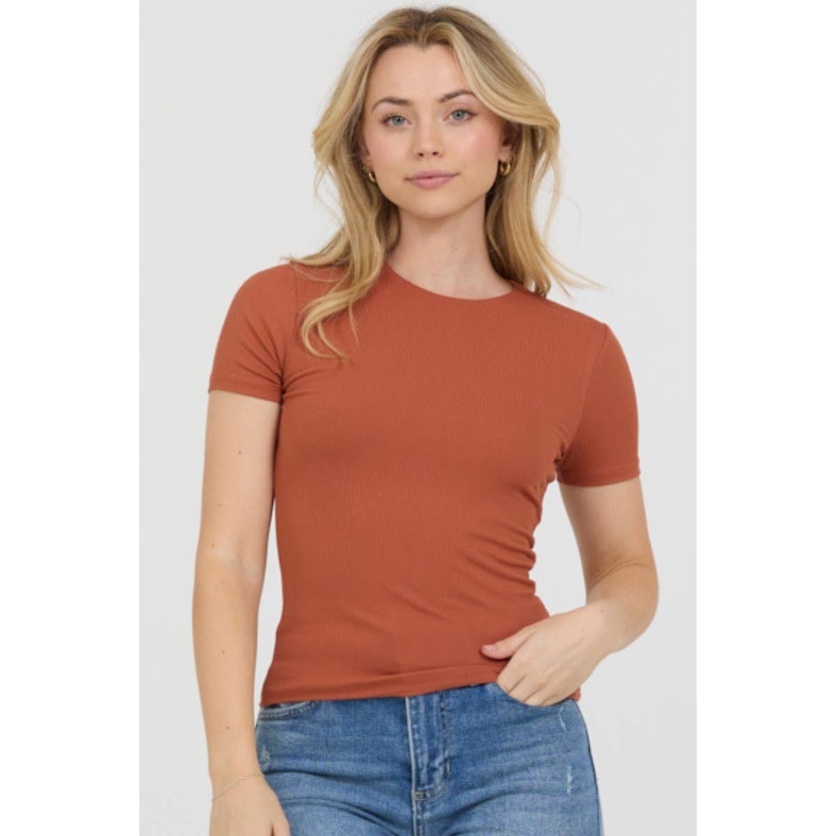 Popular 21 - Vente Haut en maille – femme - T-shirt en tricot à manches courtes et col haut à double couche5