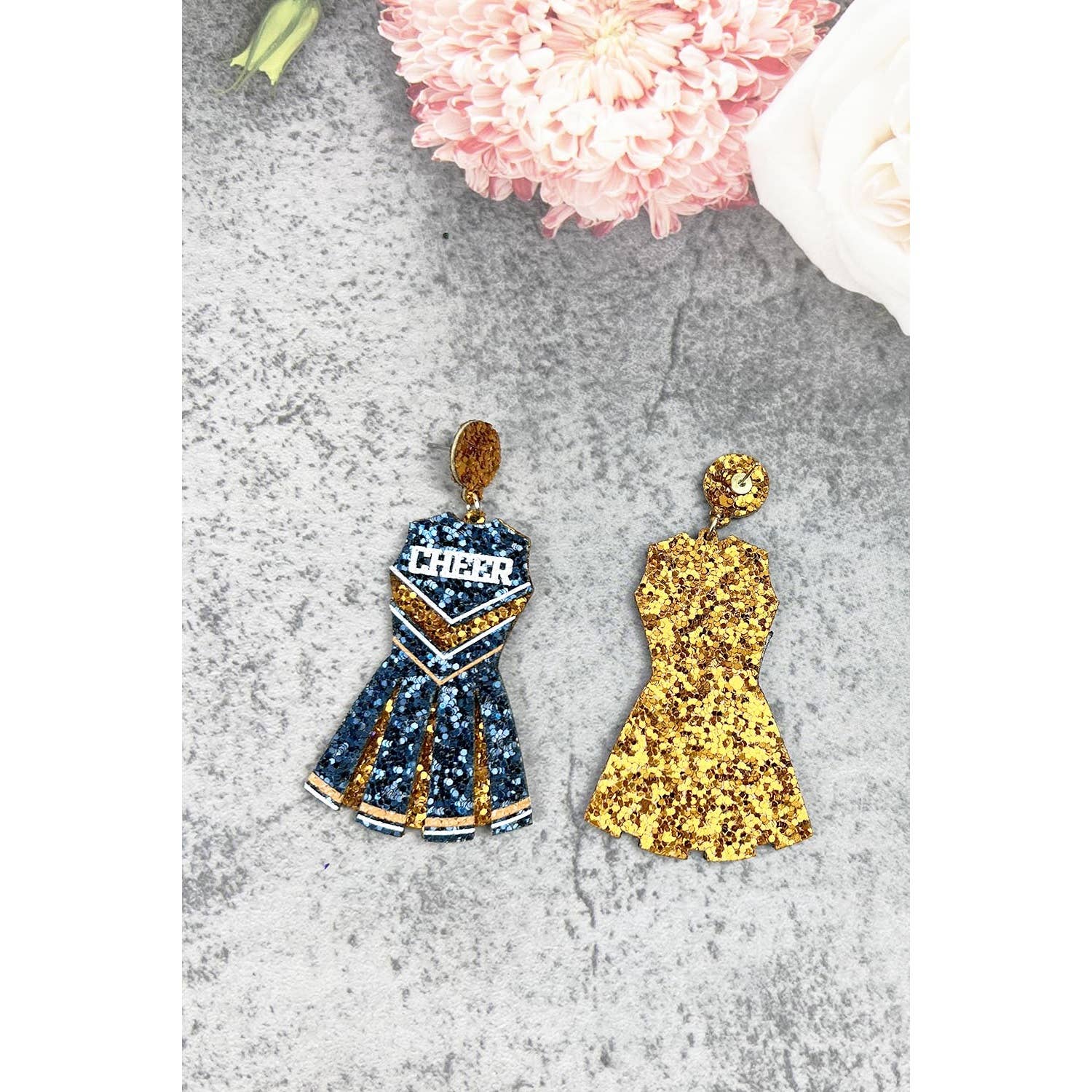 JHP Collection - Wholesale Dangle Earrings - GLITTER CHEERLEADER UNIFORM DROP POST EARRING1