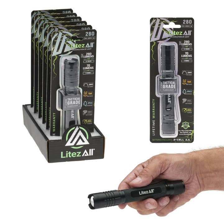LitezAll 280 Lumen Tactical Flashlight for wholesale by LitezAll