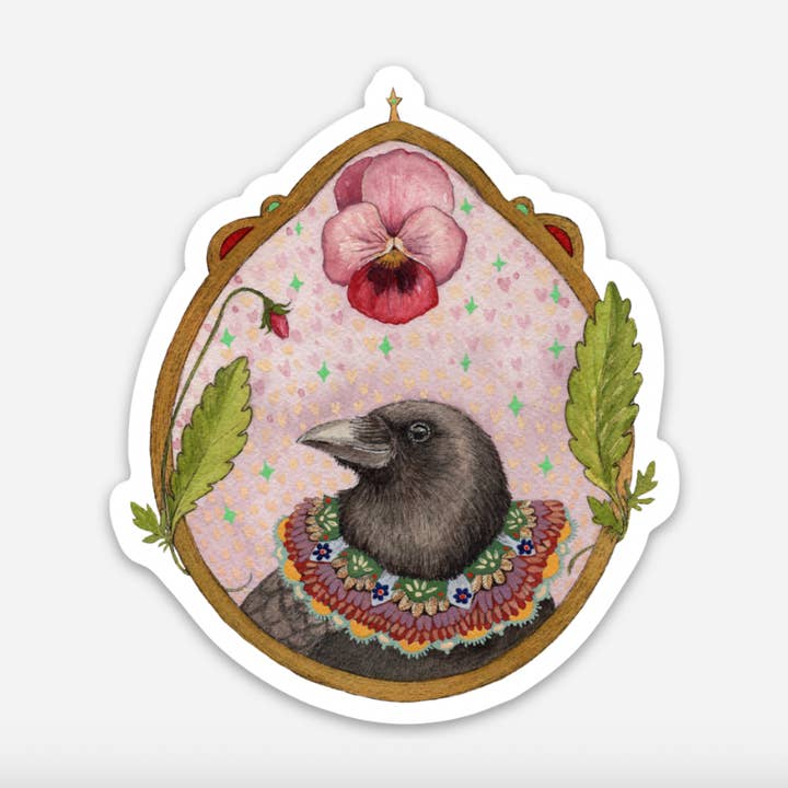 Crow of Pansies Sticker for wholesale by Polanshek of the Hills