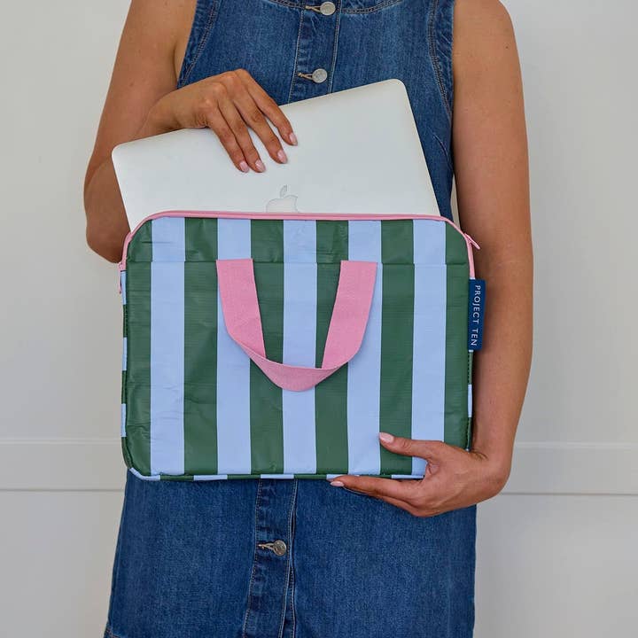 Project Ten Pty Ltd - Wholesale Laptop Bag - Unisex - Laptop Case – Green Blue Stripe1