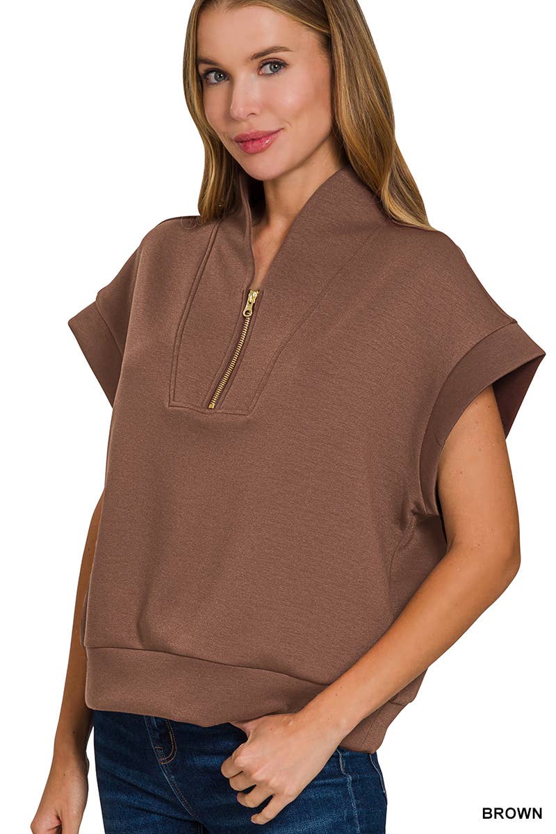 42POPS - Wholesale Sweatshirt - Women's - Scuba High Neck Half Zip Sweatshirt Top20