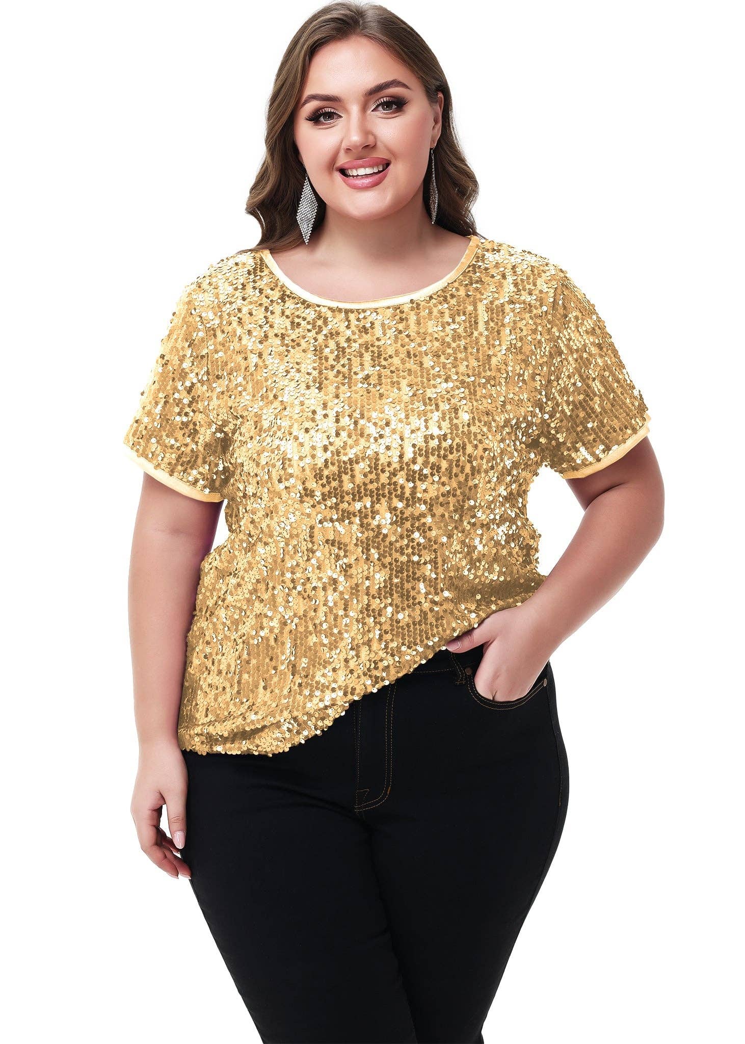 Anna Kaci Wholesale - Wholesale Blouse - Women's - Sequin Tops Plus Size Sparkle Glitter Party Blouse18
