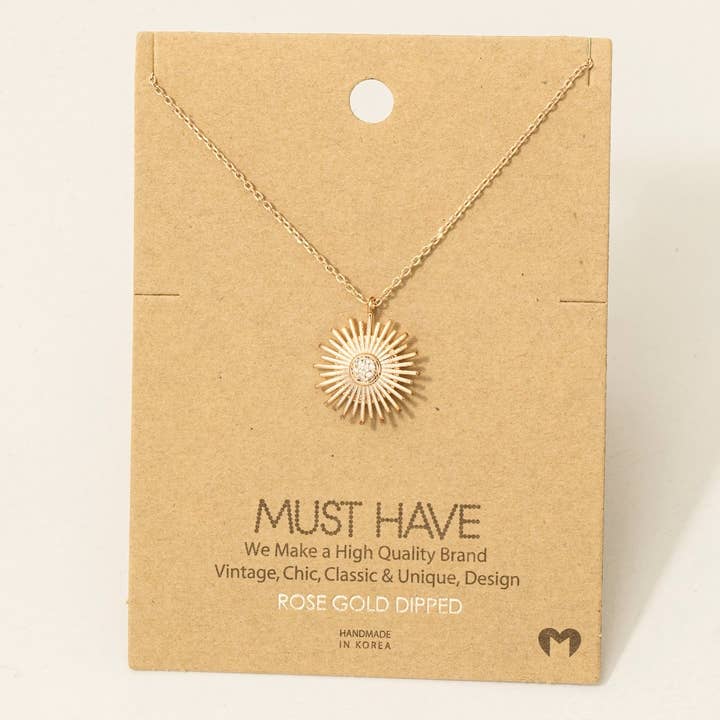 Fame Accessories - Wholesale Pendant/Charm Necklace - Circle Sun Shine Ray Pendant Necklace4