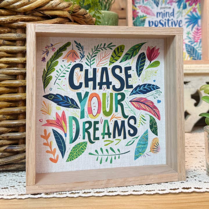 Chase Your Dreams Colorful Flowers - Flower Word Art - Frame for wholesale by Hangout Home