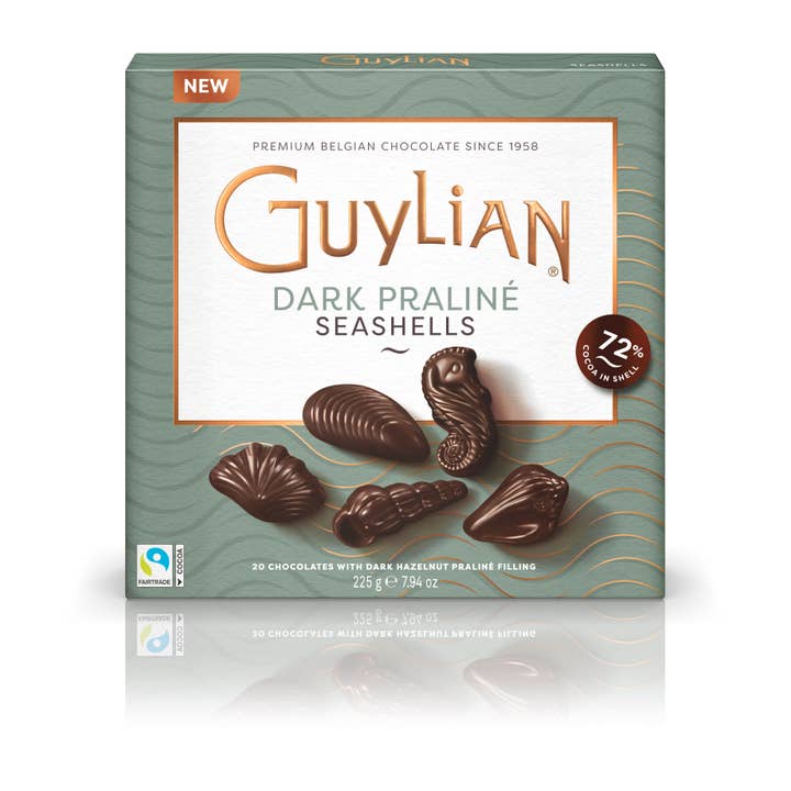 Guylian Dark Praline Sea Shells - 20 Pc. Box (225g, 12/case) for wholesale by Belgium's Chocolate Source