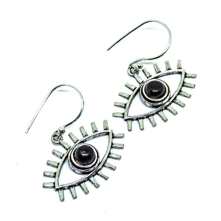 Brass Sterling Silver Plated Evil Eye Earrings for wholesale by Quasar Gems USA