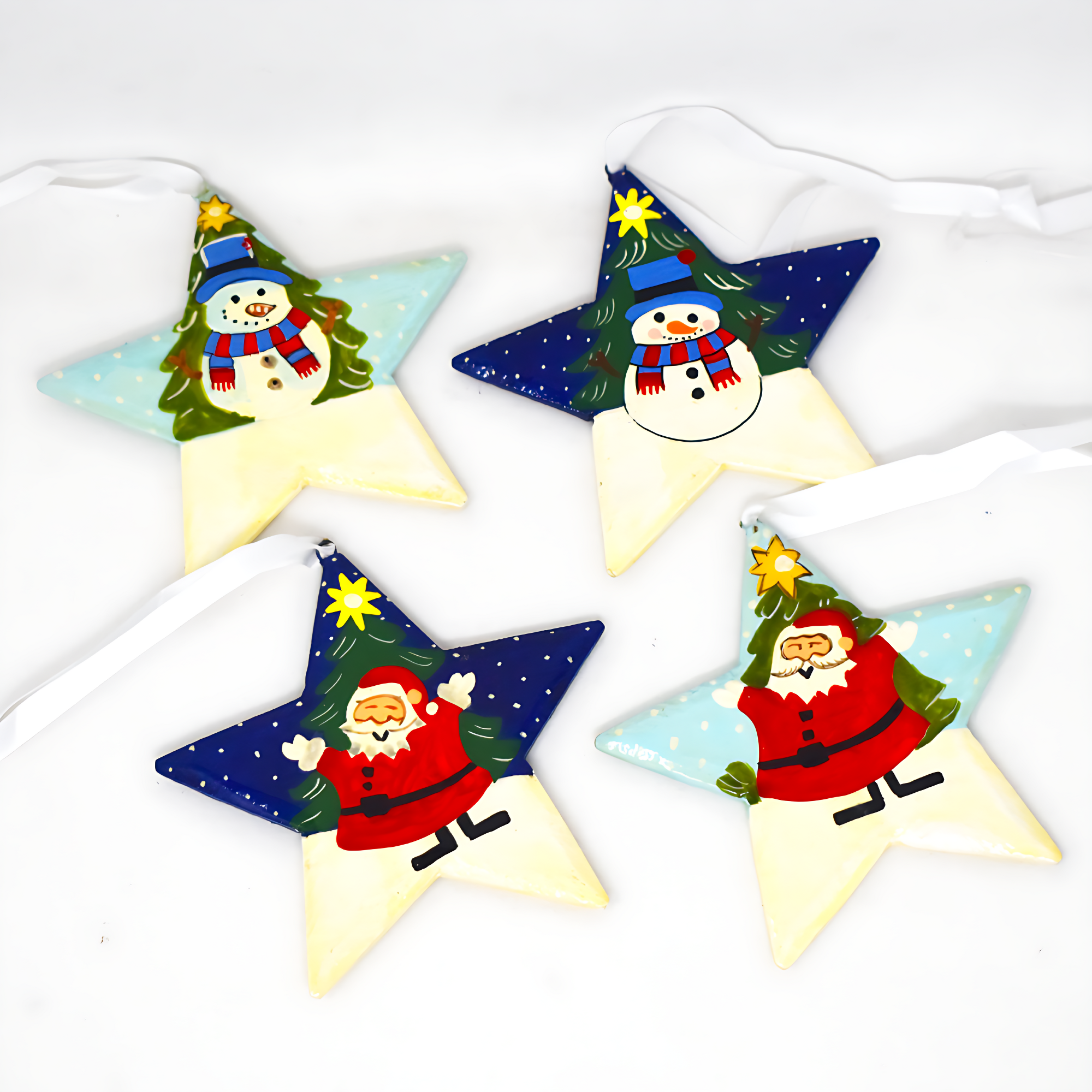 Fair to Trade Ltd - Vente Décoration de Noël - Décorations de Noël en forme d'étoile en bois peintes à la main et assorties0