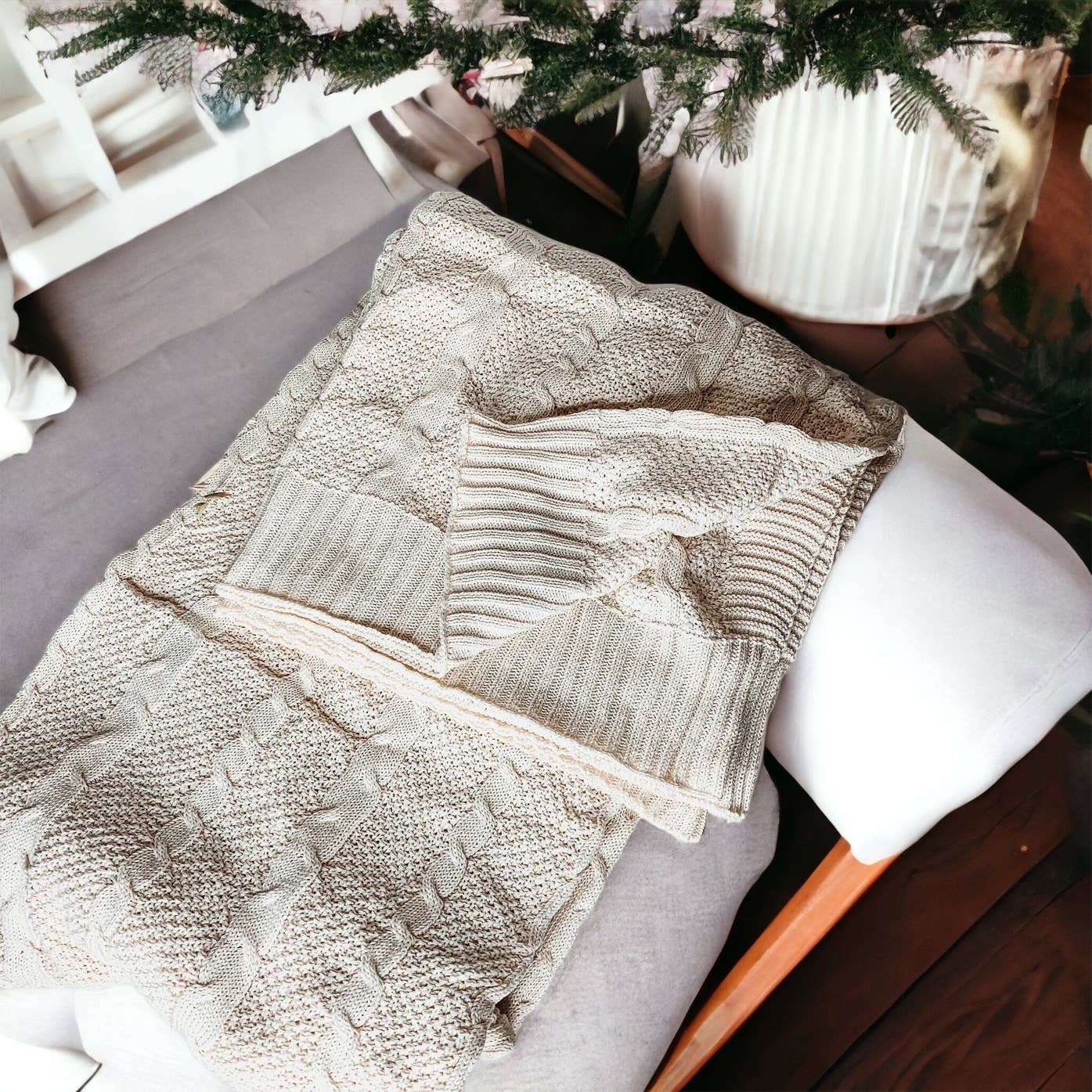 Gia Roma - Venta al por mayor Mantas de sofá - Manta vegana de algodón neutro, tipo suéter color marfil6