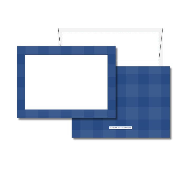 Masculine Blue Gingham Notecards – Set of 8, USA Made for wholesale by Duncan Sister Designs