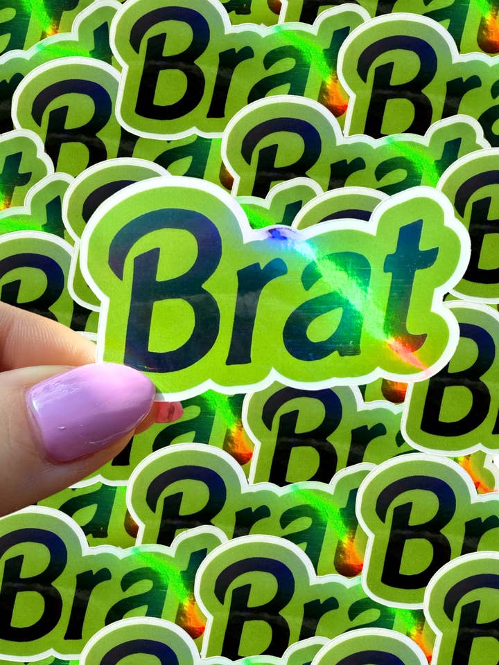 Brat holographic waterproof sticker for wholesale by Typo Lettering Co