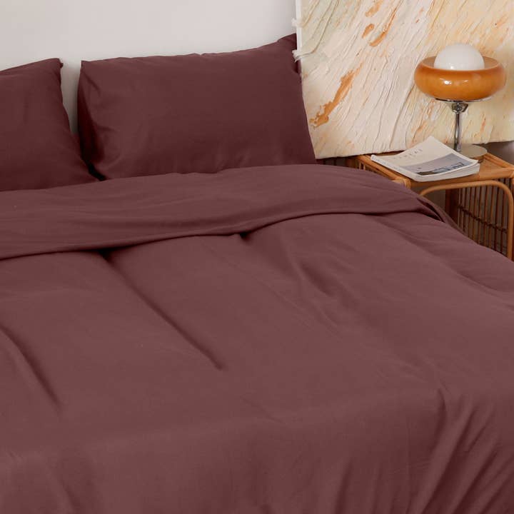 PLAIN DUVET COVER WITH BROWN LEAF for wholesale by BOD HOME