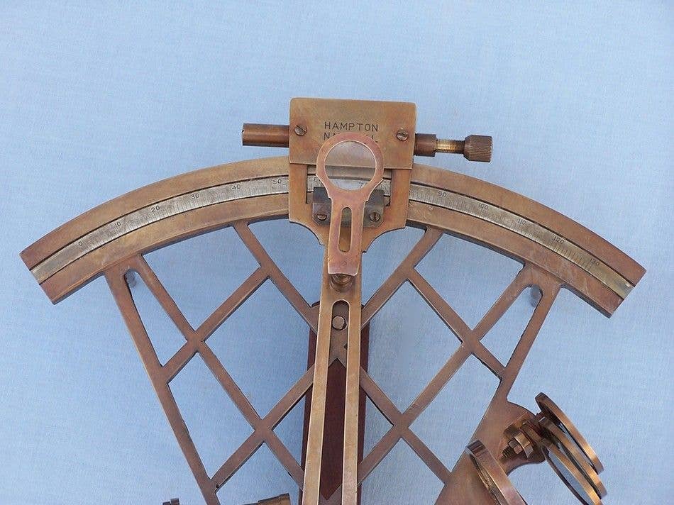 Hampton Ironworks – wholesale Decorative tabletop object – Admiral's Antique Brass Sextant 12"" with Rosewood Box1