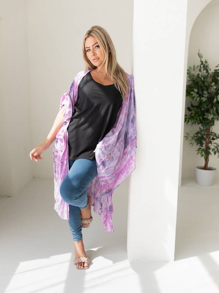 Copricostume da spiaggia lungo da donna color ametista viola per la vendita all'ingrosso da parte di Shop T.K.S