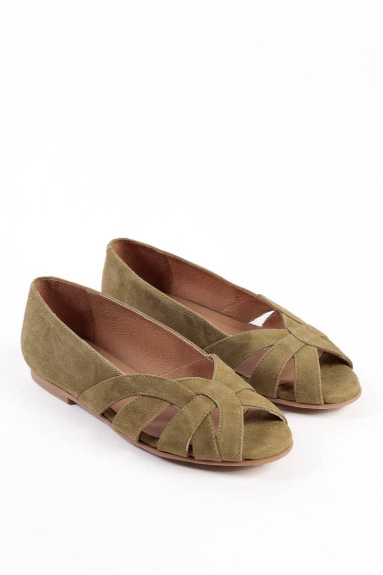 KMB Shoes – Sapatos rasos por atacado – AMELIA VERDE ESCURO - Sabrinas Peep-Toe com Tiras Cruzadas0