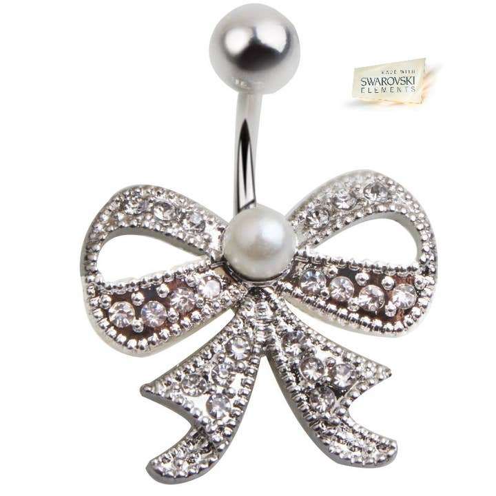 HTB - Vendita all'ingrosso Piercing ad anello per ombelico - Piercing da ombelico oro cristalli e perla della swarovski