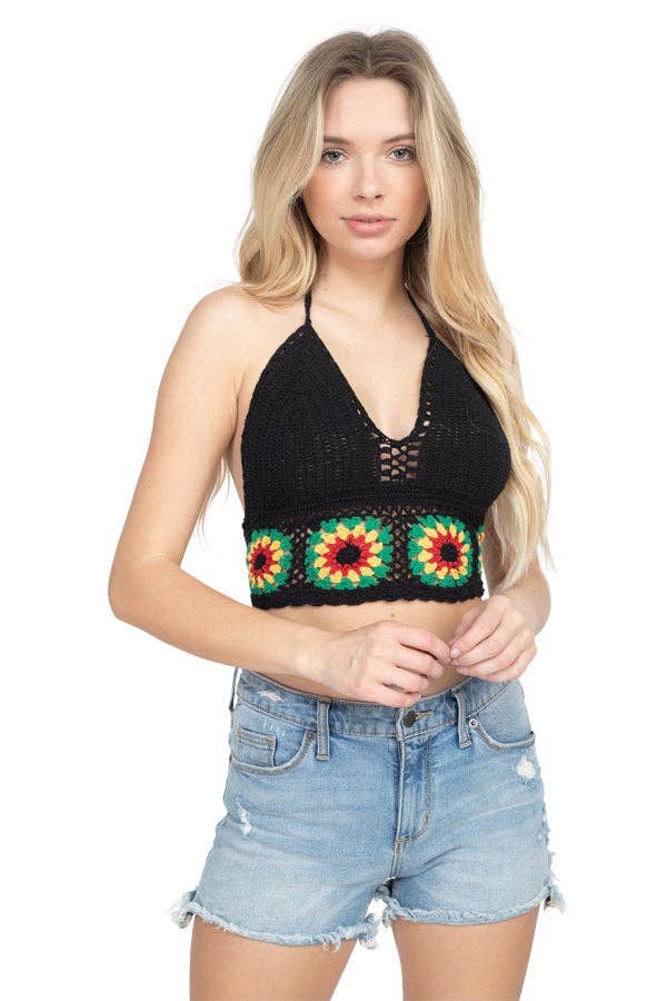 Lakhays Collection Inc. – wholesale Stickad topp - Dam – Rasta Flower Crochet Top0