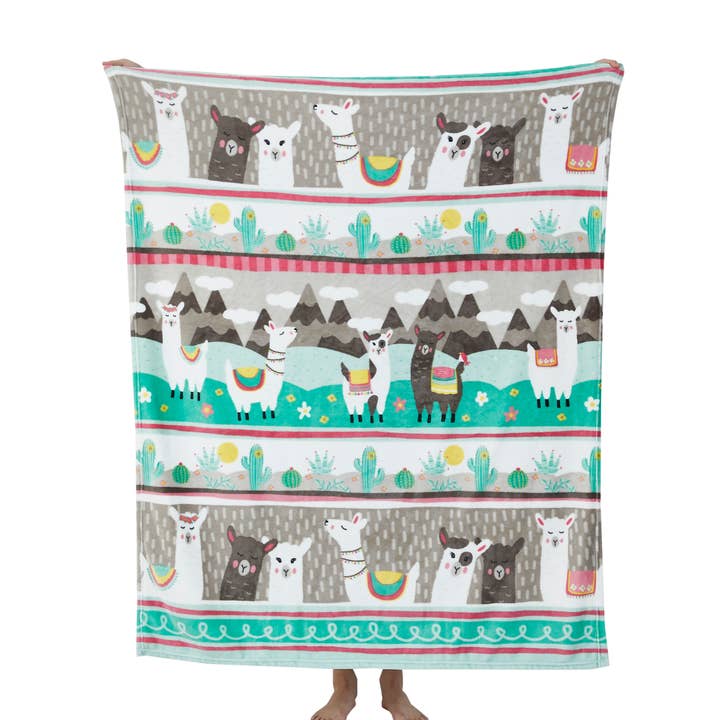 "Llama Fields" 1-Ply Faux Fur Everyday Designer Blanket for wholesale by Duke Imports