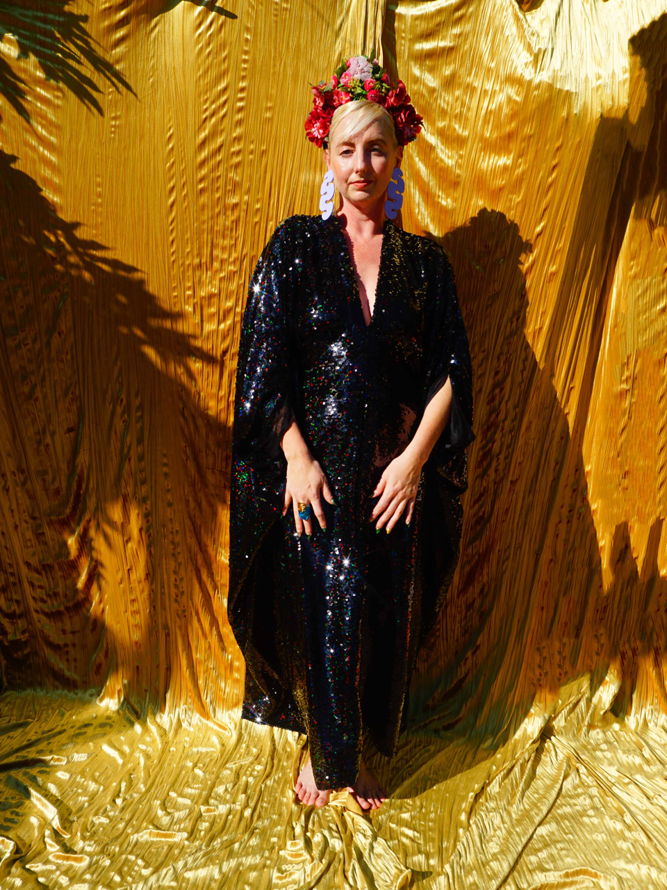 Fumbalinas - Wholesale Kaftan - Women's - Petrol Black Holographic Sequin Maxi Kaftan Gown/Kimono Robe15