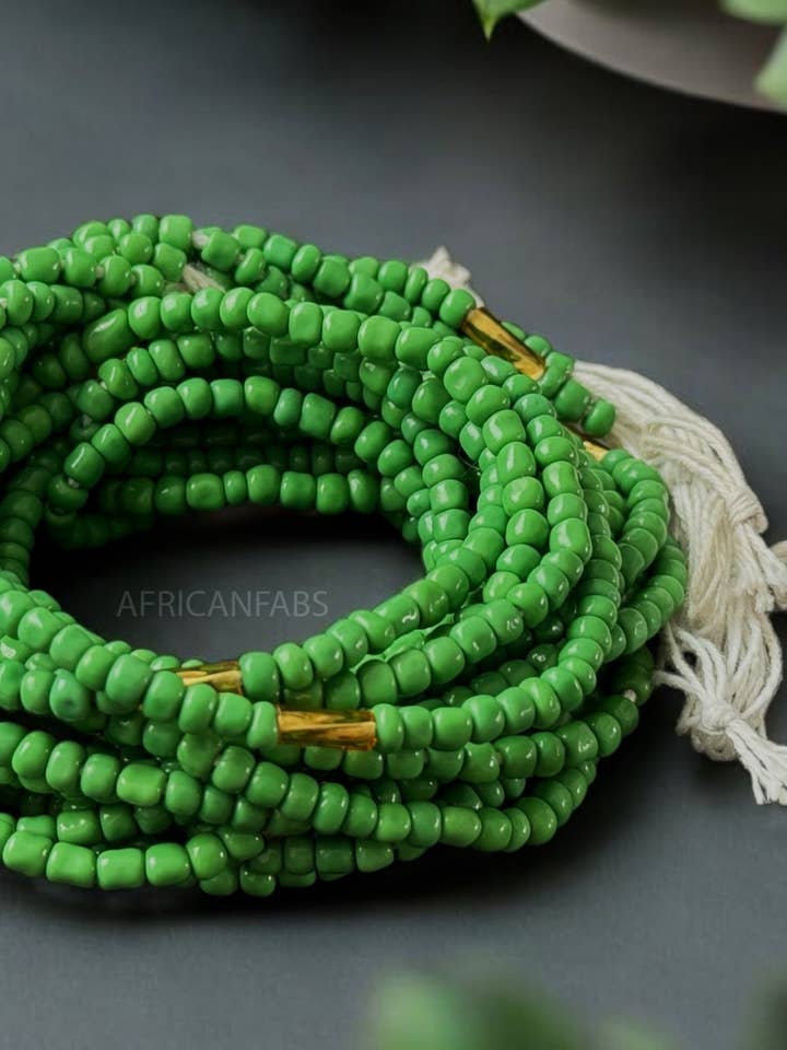 Waist Beads / African Hip Chain - Abele - Green (Traditional non-elastic string) for wholesale by AfricanFabs