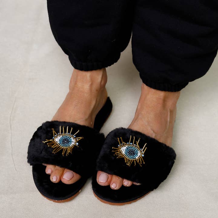 limlim - Wholesale Slippers - Women's - BEADED EVIL EYE SLIPPERS