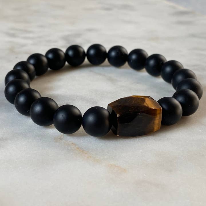 Illuminate Men's Bracelet - Golden Tiger's Eye & Onyx for wholesale by Samata Stones
