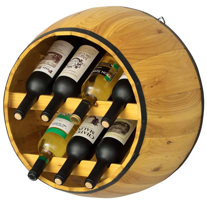 Wooden Hanging Wine Barrel Wine Rack for wholesale by Quickway Imports