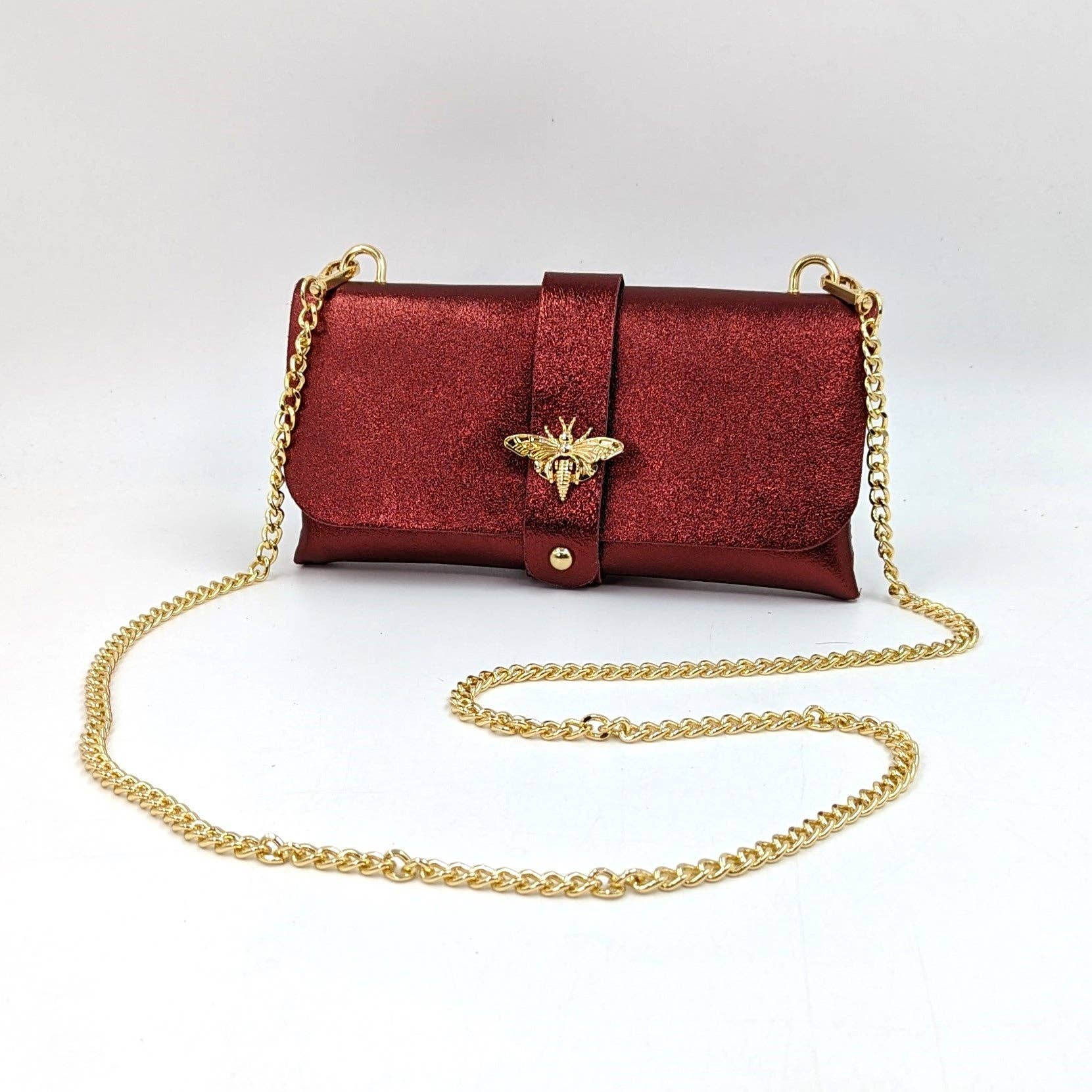 Tempest Designs – bolsa tiracolo - Mulher por atacado – Clutch de couro simples estilo 'Gucci' com abelha, alça removível de corrente dourada em corda7