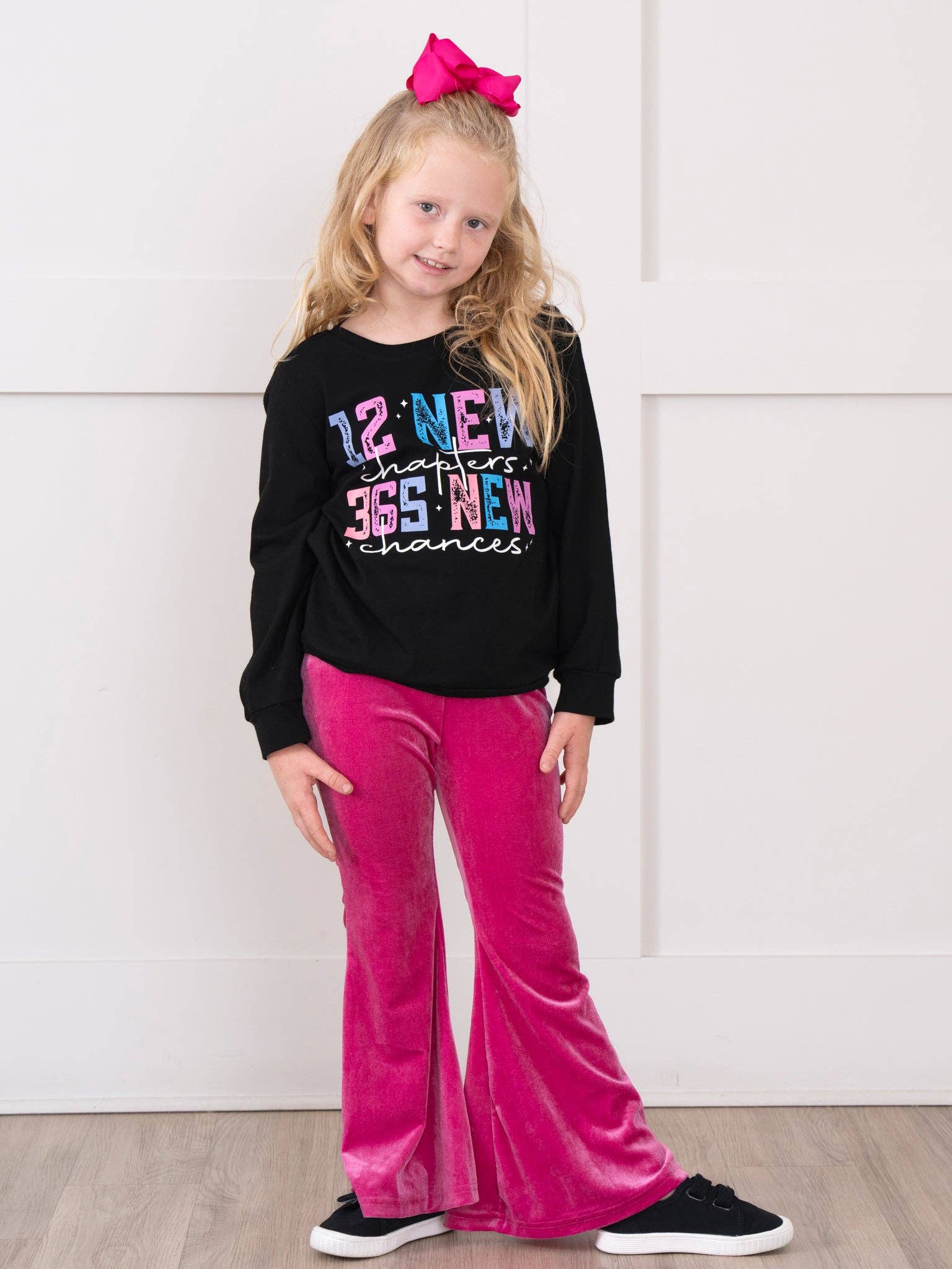 Marie Nicole Clothing - Wholesale Top & Pant Set - Kids - "12 New Chapters, 365 New Chances" Velvet Bell Bottom Outfit3
