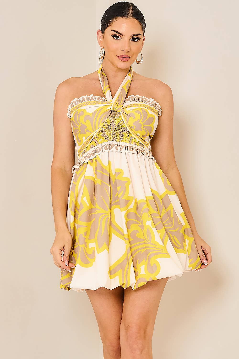 Her Bottari – Engroshandel Kjole - Dame – BD3843_Smocked Tube Boble Mini Kjole2