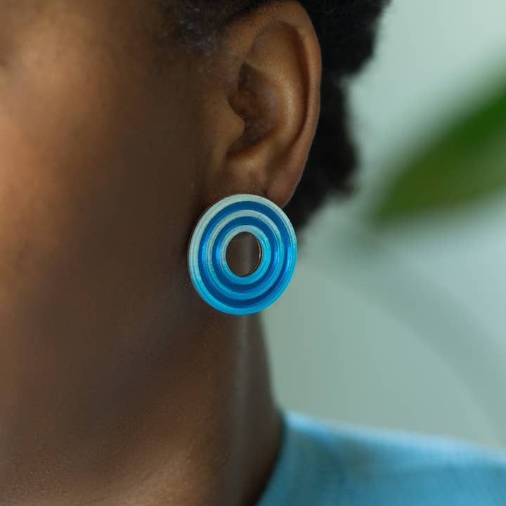 Moon-Seed - Wholesale Stud/Post Earrings - Isla Studs - Blue Lightweight Colorful Statement Earrings